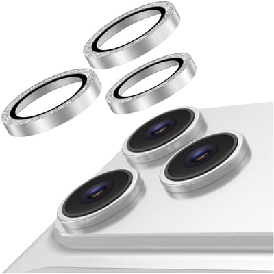 AVY Camera Lens Protector Rings | Geschikt voor Apple iPhone 14 Pro / 14 Pro Max | Camera Lens Protector Glas | Schokbestendig | Krasbestendig | met Applicator | Glitter Zilver