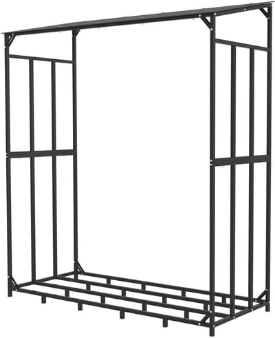 Velori Brandhoutrek Zwart Groot - Houtopslag Rek - Haardhout Opslag - Openhaard Houtrek - Metaal - Draagvermogen tot 300kg - 156,5 x 60 x 176,5 cm
