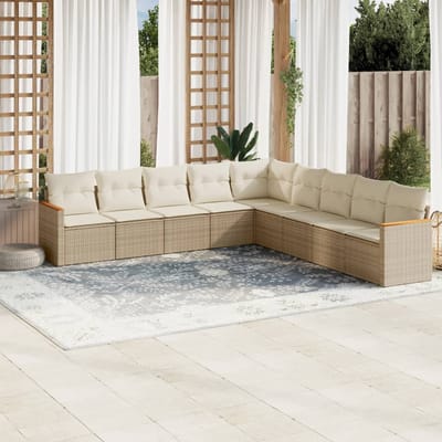 vidaXL - 9-delige - Loungeset - met - kussens - poly - rattan - beige