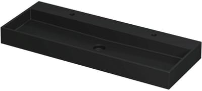 INK United Wastafel Porselein met 2 Kraangaten incl. Porseleinen Click Plug en Verborgen Overloop Systeem - 1200x450x110 mm - Mat Zwart