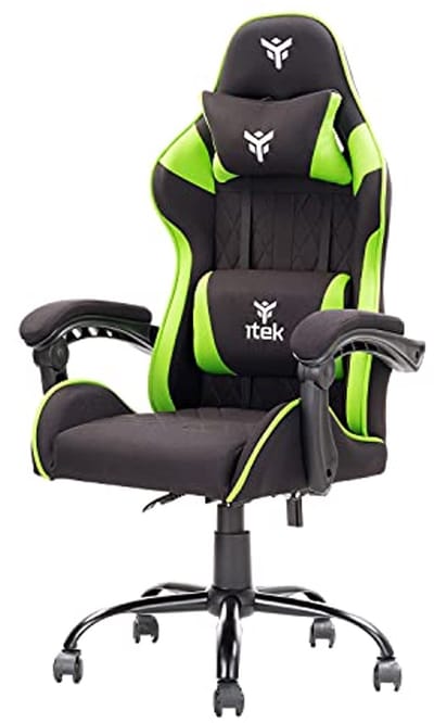 Ergonomische Gamingstoel met Hoofd- en Rugkussens - Zwart-Groen