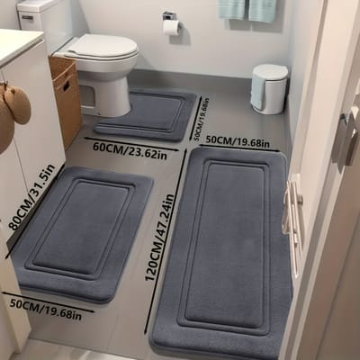 Set van 3 ultra-absorberende badmatten | Antislip polyester badmatten voor bad en douche - comfortabel en zacht - decoratieve vloermatten van Aijing - Donkergrijs