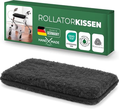 Novaliv Rollatorkussen Antraciet 100% zuivere scheerwol Warm & ademend 3 cm vulling 40 x 20 cm Bevestigingsriemen om wegglijden te voorkomen Stevig ontwerp Robuust Handwasbaar Rollatoraccessoire