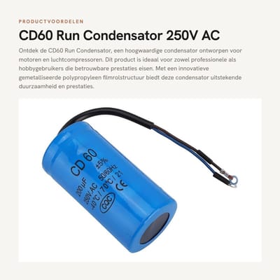 Dailygoods - CD60 Run Condensator - 250V AC - Duurzaam en Betrouwbaar - 200uF - Voor Motor Luchtcompressor - Start Condensator - 50/60Hz