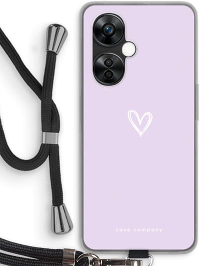 Case Company® - Hoesje met koord geschikt voor OnePlus Nord CE 3 Lite hoesje met Koord - Klein hartje paars - Telefoonhoesje met Zwart Koord - Bescherming aan alle Kanten en Over de Schermrand