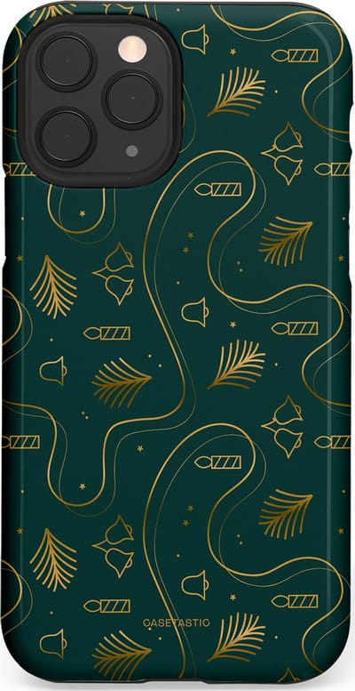 Casetastic hoesje geschikt voor Apple iPhone 11 Pro - Dubbellaagse bescherming - Groene kerst bellen en takken - Fashion Case - Donkergroen Donkergrijs Petrol
