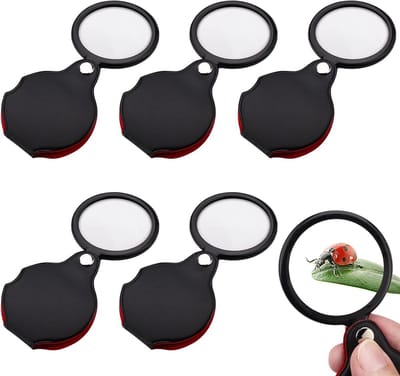 5 Pack Mini Vergrootglas, Opvouwbaar 10x Vergroting met Draaibare Beschermcase voor Lezen, Kaartlabels en Hobby's, 5.5cm