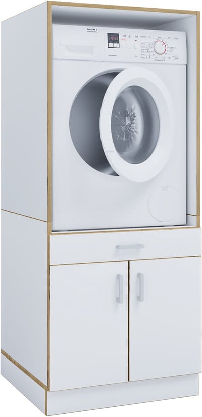 VCM Waschmaschinenschrank mit Unterschrank, Waschmaschinenumbau mit Stauraum hinter zwei Drehtüren und einer Schublade, Maße: Überbauschrank H. 162 x B. 67 x T. 68 cm, Rislo CL XL