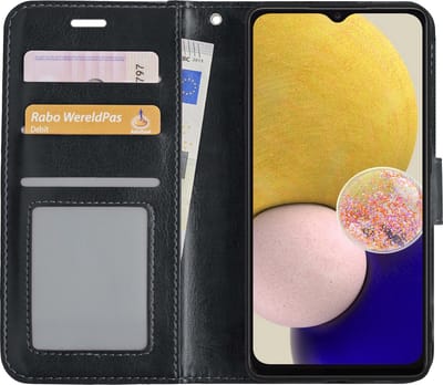 Hoesje - Met Pasjeshouder - Geschikt voor Samsung Galaxy A13 4G - Luxe Bookcase Portemonee - Flip Case - Kunstleer Book Case - Flipcase - Book Cover - Walletcase - Portemonneehoes - Zwart