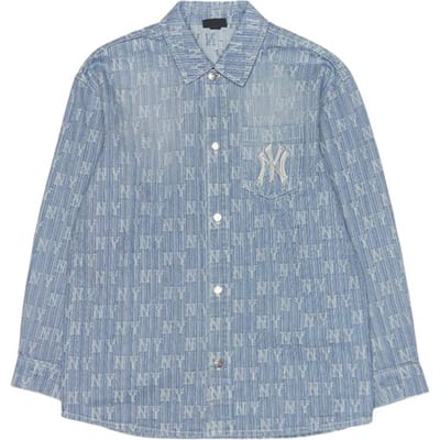 MLB New York Yankees Modetrend Groot Logo Bedrukt Denim Lange Mouwen Shirt Unisex shirts 3ADRM0454-50INS 2XL gray