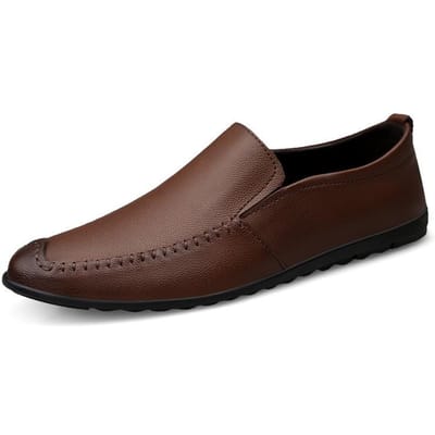 Grote Maten Lente/Zomer Lazy Doug Schoenen Heren Casual Leren Schoenen Schoenen Zacht Oppervlak en Zachte Zool Britse Herenschoenen Instapper 47 bruin