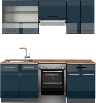 Vicco Fame-Line Keukenkasten – 200 cm, WB Eik Donkerblauw hoogglans/antraciet