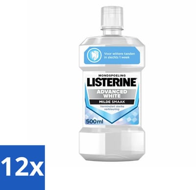 12 x Listerine – Mondwater – Advanced White – Mild – 500 ml - Wittere Tanden - Mondspoeling - Frisse Adem - Tandenverzorging - Mondhygiëne