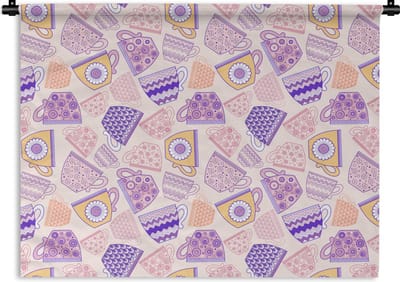 Wandkleed - Wanddoek - Patronen - Theekopjes - Thee - 120x90 cm - Wandtapijt