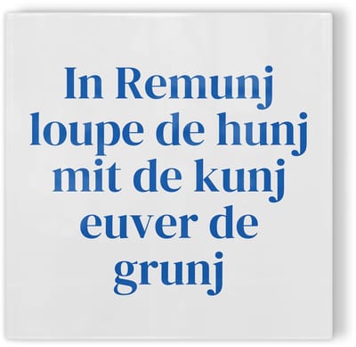 Tegeltje Roermond In Remunj loupe de hunj mit de kunj euver de grunj - wit blauw - tegeltje Roermond - tegeltje met tekst