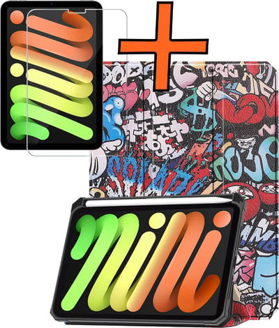 Hoesje - Geschikt voor Apple iPad Mini 7 (2024) - 8.3 inch - 7e Generatie - Met Screenprotector - Trifold Bookcase - Hard Cover Case - Met Uitsparing Geschikt voor Apple Pencil - Hardcover Book - Tablet Hoes - Graffity