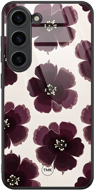 Hoesje geschikt voor Samsung Galaxy S23 - Burgundy flowers - Paars - TPU luxe case (glossy toplaag) - Bloemen - Hardcase backcover zwart