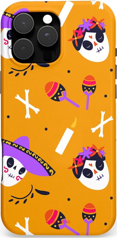 Casetastic hoesje geschikt voor Apple iPhone 16 Pro Max - MagSafe - Dubbellaagse bescherming - Viva Muertos - Fashion Case - Okergeel