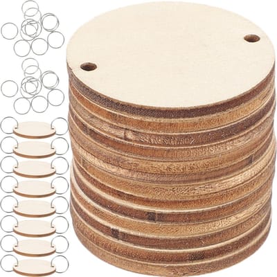 Houten Cirkels - Onafgewerkte Houtjes - DIY Knutselen - Met Ijzeren Lussen - 50 Stuks - Naturel