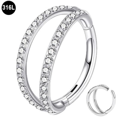 Segment Ring - Helix - Tragus - Piercing - met Zirkonia – 316L Chirurgisch Staal - 8 mm – 1.2 mm Staafdikte – Zilver