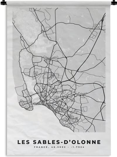 Wandkleed - Wanddoek - Kaart – Stadskaart – Les Sables-d'Olonne - Plattegrond – Frankrijk - 120x180 cm - Wandtapijt