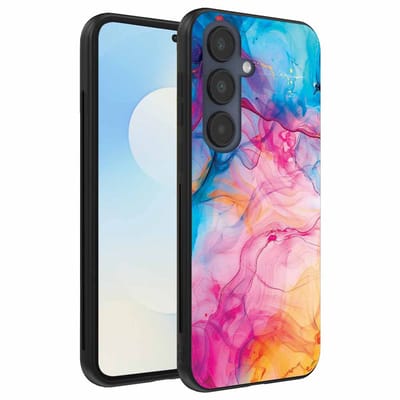 Geschikt voor Samsung Galaxy S25 FE Telefoonhoesje met Regenboog Acryl Marmer Opdruk - TPU Backcover Case Rainbow Acrylic Marble Design - Smartphonica geschikt voor Samsung Galaxy S25 FE