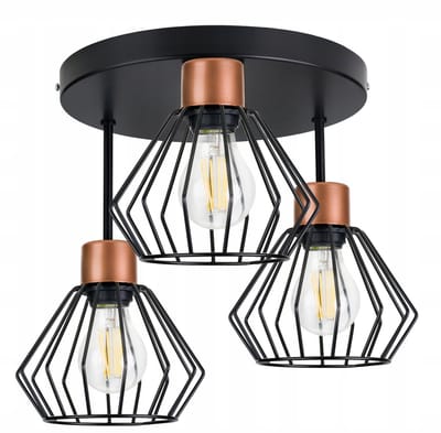 Druti Brylant Plafondlamp Zwart/Messing - 3xE27 - Loft Stijl