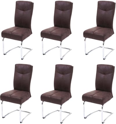 Set van 6 eetkamerstoelen MCW-G56, keukenstoel met sledestoel, textiel met suède-look ~ bruin