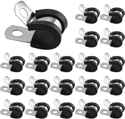 20 stuks roestvrijstalen met rubber gevoerde P-clips, R-vorm slangklemmen, met rubber gevoerde pijpclips, metalen draadkabelklemmen, buisbevestigingsclip voor slang, pijp, kabel, draad, buis