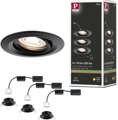 LED-inbouwlamp Nova Mini Coin Basisset zwenkbaar rond 66 mm 15° Coin 3x4W 3x310lm 230V 2700K Zwart mat