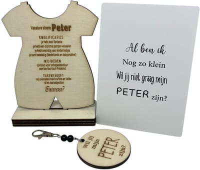 Geschenkbox Wil jij mijn PETER zijn? | zwart | ROMPER | sleutelhanger | peter vragen | meter worden | peetoom vragen | peetoom worden | cadeau | doosje met een vraag