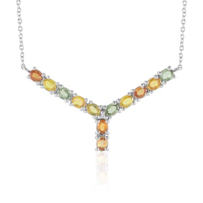 Cavill - Zilveren halsketting - 925 Sterling met platina - 12x Madagaskar Saffier 2,357 ct - Y-vormige Zirkoon 0,013 ct - Elegant
