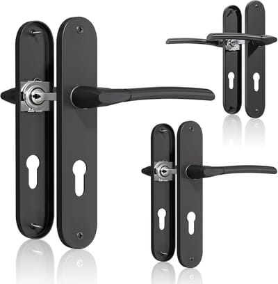 Famanu – Set van 3 klassieke matte zwarte deurhandgrepen met sleutelgat, schroefgatafstand 195mm
