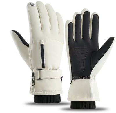 Waterdichte Winter Motorhandschoenen – Maat M – Warme Thermische Touchscreen Motorfiets Handschoenen voor Scooter, Fiets & Outdoor | Winddichte Verlengde Volledige-Vinger Winterhandschoenen- WIT