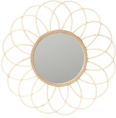 Home deco factory Rotan wandspiegel natuurlijk - bloem - rotan - D50 cm - bohemian spiegel