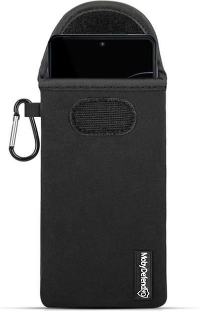 MobyDefend Hoesje - Geschikt voor Motorola Edge 20 Lite - Neopreen Pouch Met Karabijnhaak - Insteek - Riemlus - Zwart
