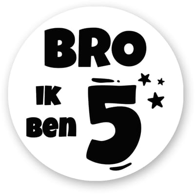 25x traktatiestickers - BRO ik ben 5 - Verjaardag stickers 5 jaar - BRO - Sluitstickers - Kinderfeest Traktatie - Uitdelen - Uitdeeltraktatie - Wensetiket - Rond - 40mm - Glossy sticker -Sluitstickers Pimp Studio