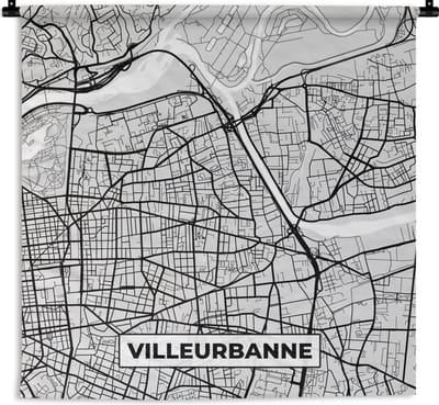 Wandkleed - Wanddoek - Kaart - Stadskaart - Villeurbanne - Plattegrond - Frankrijk - 180x180 cm - Wandtapijt
