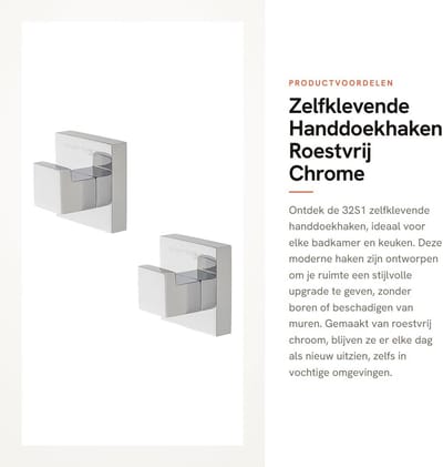 Dailygoods- Handdoekhaken Roestvrij Staal - Zelfklevend - Zonder Boren - Multifunctioneel - 2 Stuks - Duurzaam Ontwerp - Haken
