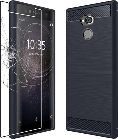 ebestStar - Hoes geschikt voor Sony Xperia XA2 Ultra, XA2 Ultra Dual (2018), TPU Bescherming Cover, Koolstof Design Hoesje, Donkerblauw + Gehard Glas