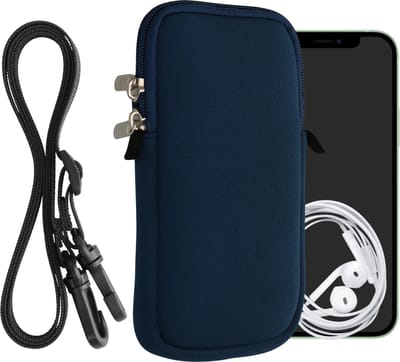 kwmobile Tasje voor smartphones XL - 6,7/6,8" - Hoesje van neopreen in marineblauw - Phone case met nekkoord