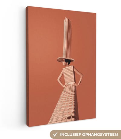Canvas - Abstract - Vrouw - Hoed - Flat - Abstracte - 20x30 cm - Schilderijen op canvas - Canvasdoek