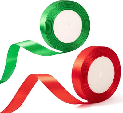 20mm Brede Rode en Groene Kerstribben voor Cadeauverpakking - 22m Satijnen Ribben voor Kerstcadeaus, Decoratie, en Ambachtelijke Projecten