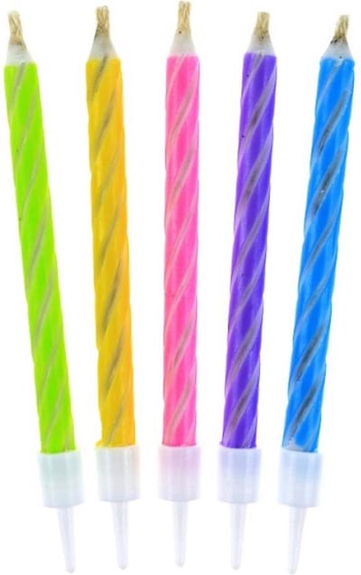 10x Kaarsjes - 6x0,5cm - Verjaardag - Verjaardagstaart - Wax - Inclusief stekers - Blauw/groen/geel/roze/paars - Jonyx