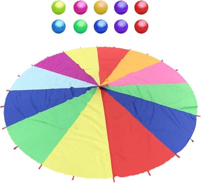 Parachutespeelgoed - Groepsspel - Buitenactiviteit - Veelkleurig ontwerp - 18 m diameter - Veelkleurig