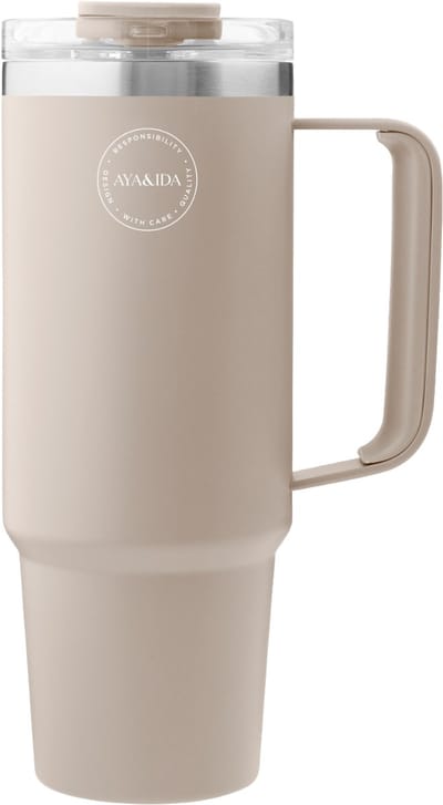 AYA&IDA - Thermocup with straw - Thermosfles - waterfles - drinkfles - to go - 885ml - CREAM BEIGE