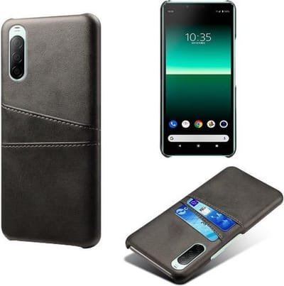 Back Cover met Opbergvakjes + Gehard Glas Screenprotector voor Sony Xperia 10 II _ Zwart