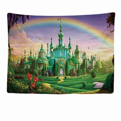 Ulticool - Kasteel Paleis Regenboog Sprookje - Wandkleed - 200x150 cm - Groot wandtapijt - Poster - Groen
