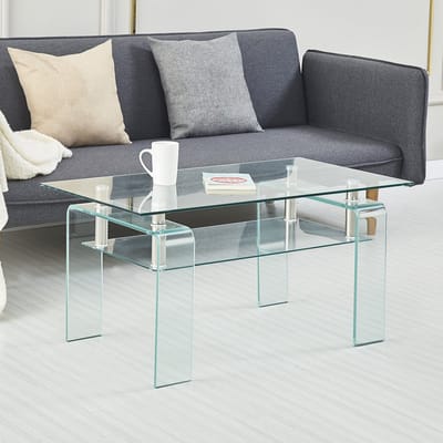 MODENUIT Salontafel - Gehard Glas Met Twee Niveaus - Voor Woonkamer En Kantoor - Glas Metaal - 100x55x45 Cm