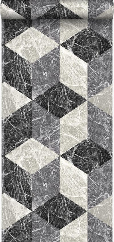 Origin Wallcoverings behang 3D marmer motief zwart en grijs - 53 cm x 10.05 m - 347318